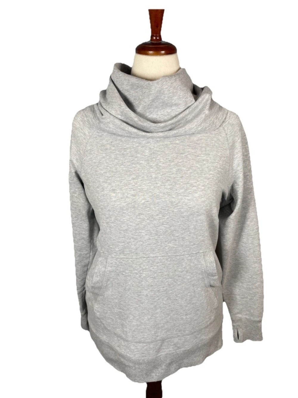 LL Bean Cozy Pullover Sweatshirt 290312 Medium Gray Cowlneck Thumbholes